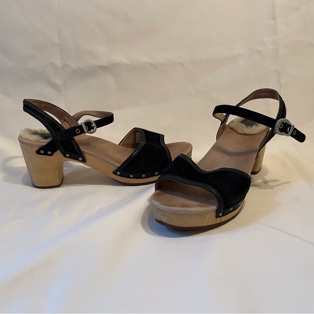 Ugg wooden clog sandals with black suede